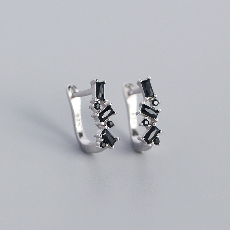 YHE0358 Srebrne naušnice 925, geometrijske U-oblike, mikro pavé cirkon, vintage stil