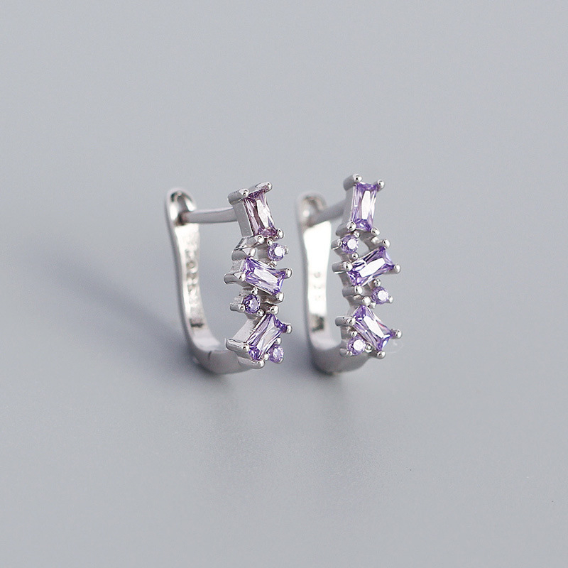 YHE0358 Srebrne naušnice 925, geometrijske U-oblike, mikro pavé cirkon, vintage stil