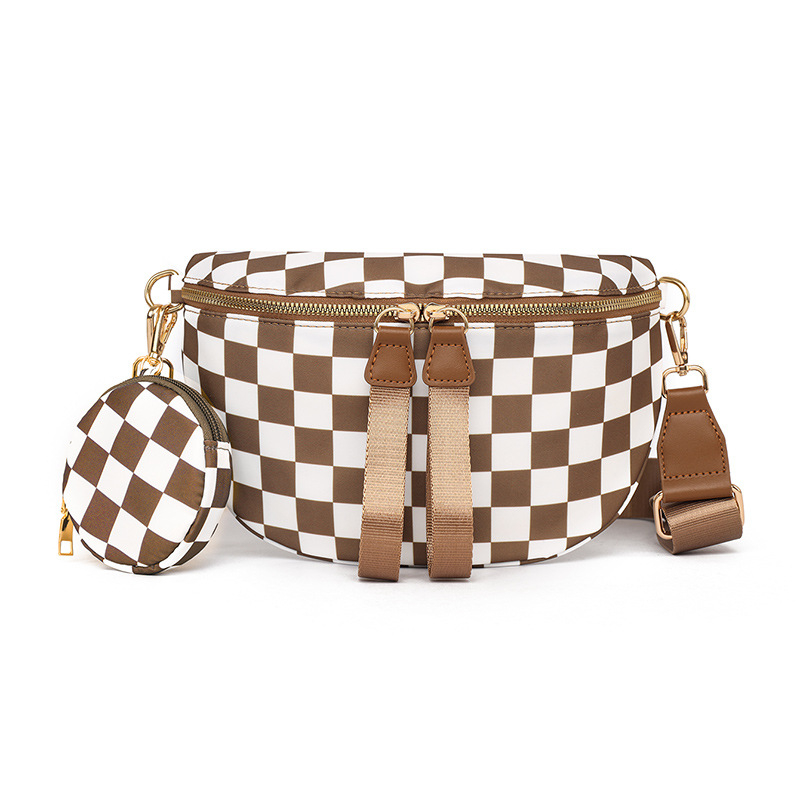 Ženska crossbody torba s kariranim uzorkom, oblik školjke, korejski stil, velika kapaciteta