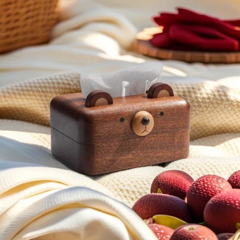 Izvorna drvena kutija za maramice s motivom crtani medvjed, elegantna drvena kutija za pohranu s ladicom za nakit