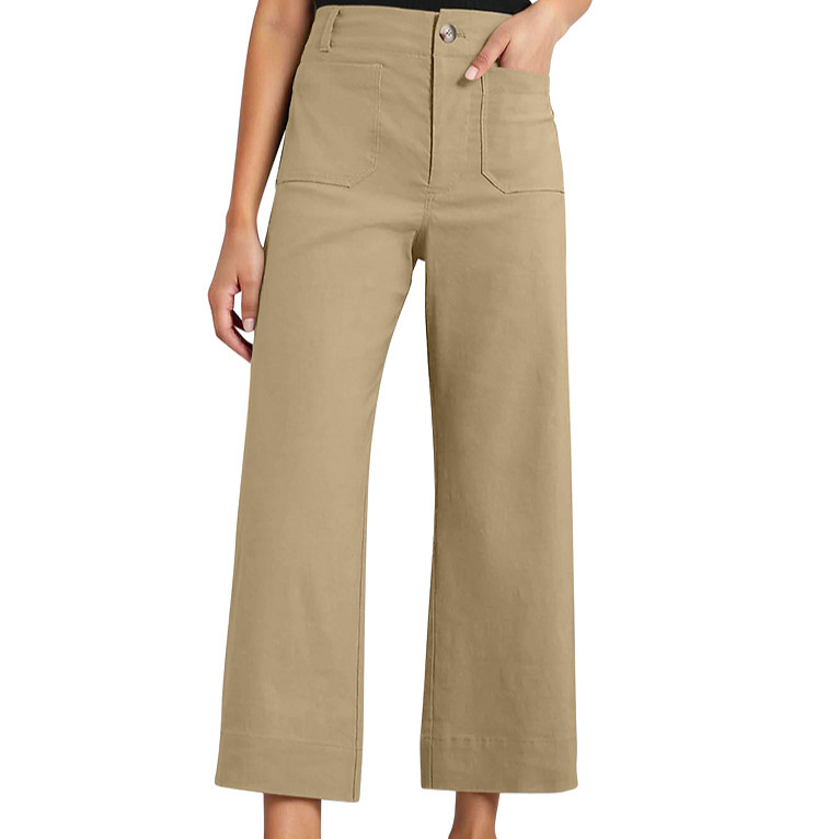 Ženske hlače s visokim strukom, cropped širokih nogavica, pamuk, proljeće-ljeto 2025, casual stil