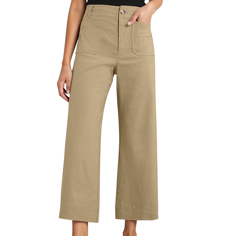 Ženske hlače s visokim strukom, cropped širokih nogavica, pamuk, proljeće-ljeto 2025, casual stil