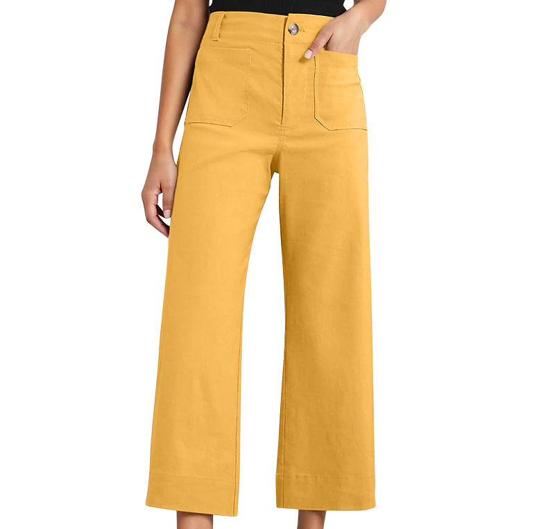 Ženske hlače s visokim strukom, cropped širokih nogavica, pamuk, proljeće-ljeto 2025, casual stil
