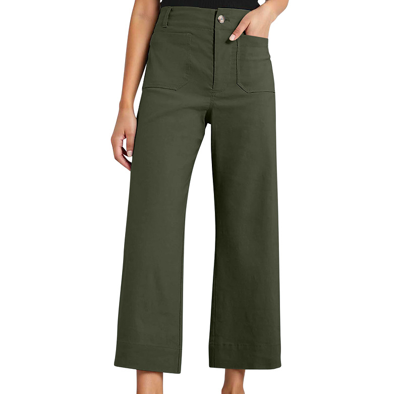 Ženske hlače s visokim strukom, cropped širokih nogavica, pamuk, proljeće-ljeto 2025, casual stil