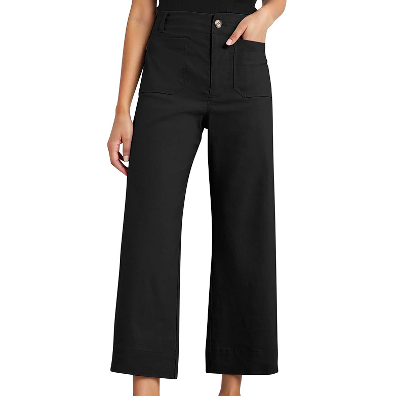 Ženske hlače s visokim strukom, cropped širokih nogavica, pamuk, proljeće-ljeto 2025, casual stil