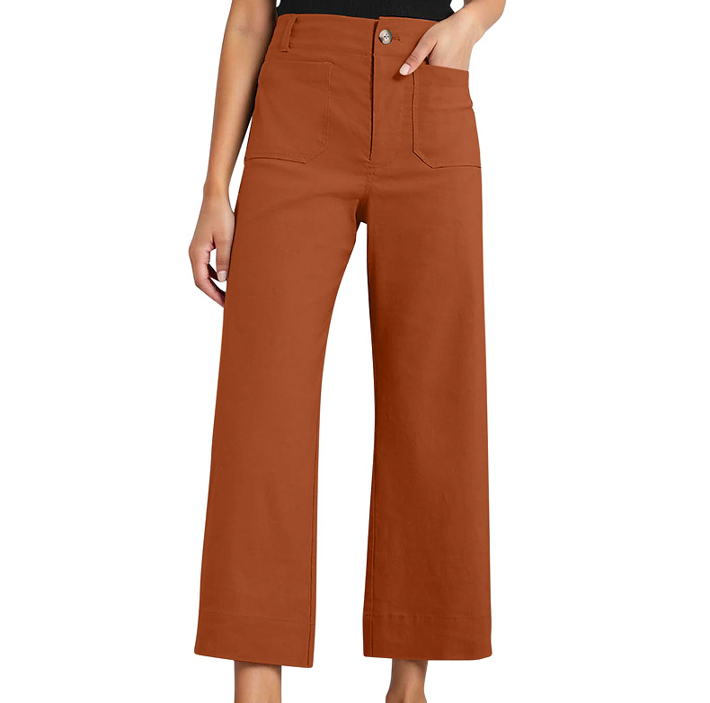 Ženske hlače s visokim strukom, cropped širokih nogavica, pamuk, proljeće-ljeto 2025, casual stil