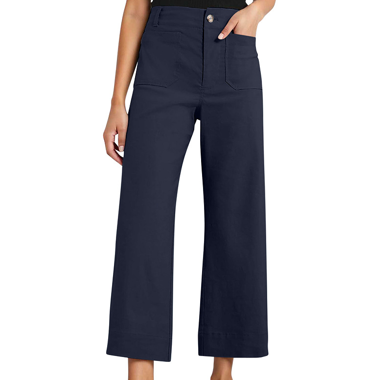 Ženske hlače s visokim strukom, cropped širokih nogavica, pamuk, proljeće-ljeto 2025, casual stil