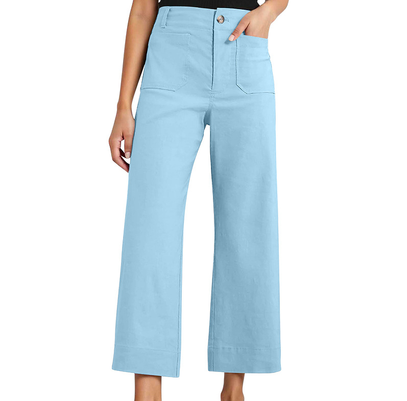 Ženske hlače s visokim strukom, cropped širokih nogavica, pamuk, proljeće-ljeto 2025, casual stil