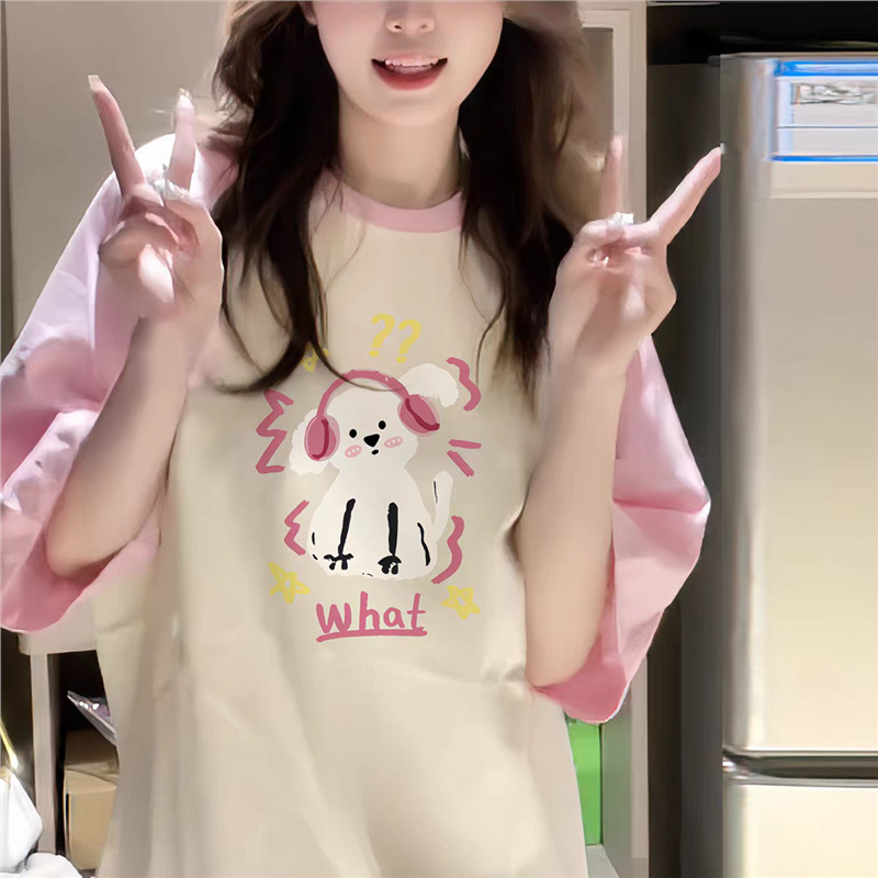 Ružičasti pamučni T-shirt s Raglan rukavima, ležerni kroj, plus veličina, anime print, ljeto Harajuku stil