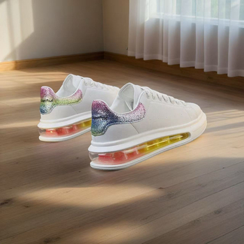 Pantofi sport casual unisex, primăvara 2025, talpă ușor înălțată cu pernă de aer – albi, ușori