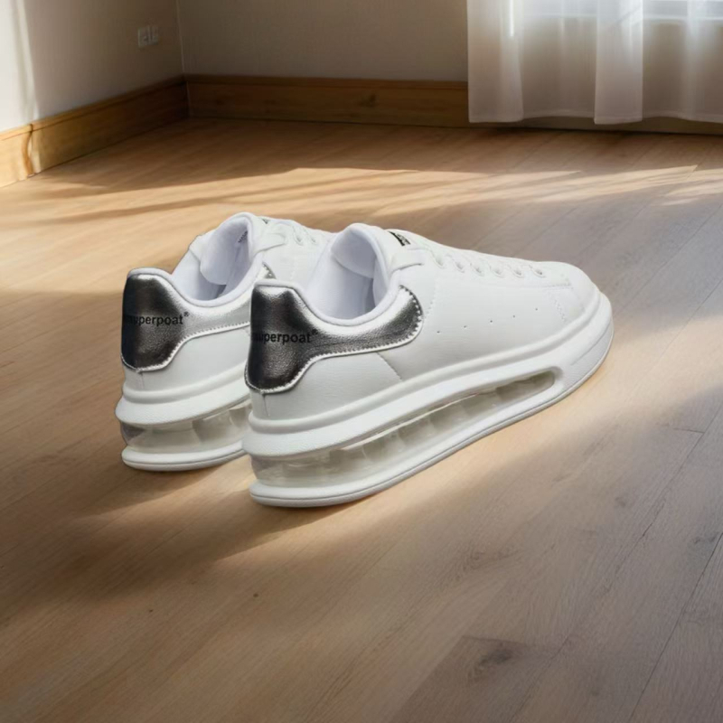 Pantofi sport casual unisex, primăvara 2025, talpă ușor înălțată cu pernă de aer – albi, ușori
