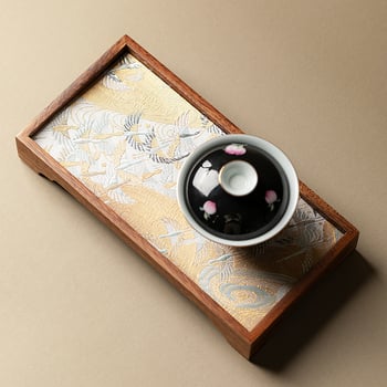 Japanski stil podmetač za suhi čaj od crnog oraha — zen-inspiriran drveni čajni stol, komplet