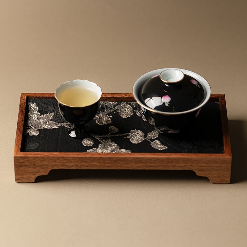 Japanski stil podmetač za suhi čaj od crnog oraha — zen-inspiriran drveni čajni stol, komplet