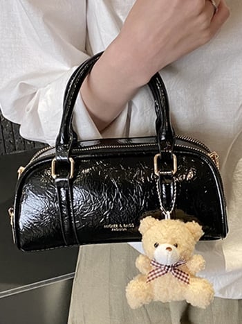 Geantă de damă din PU, culoare solidă, cu textură, stil Boston, cu curea de umăr crossbody