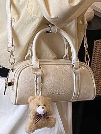 Geantă de damă din PU, culoare solidă, cu textură, stil Boston, cu curea de umăr crossbody