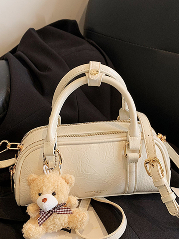 Geantă de damă din PU, culoare solidă, cu textură, stil Boston, cu curea de umăr crossbody