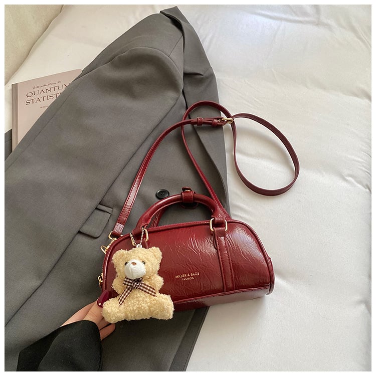 Geantă de damă din PU, culoare solidă, cu textură, stil Boston, cu curea de umăr crossbody