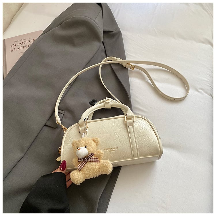 Geantă de damă din PU, culoare solidă, cu textură, stil Boston, cu curea de umăr crossbody
