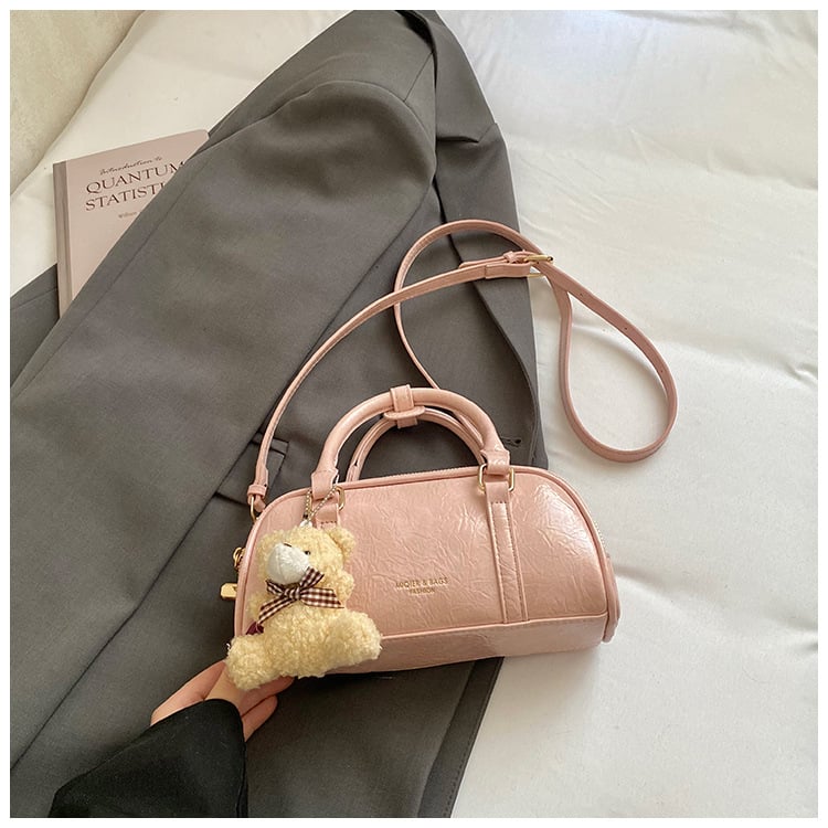 Geantă de damă din PU, culoare solidă, cu textură, stil Boston, cu curea de umăr crossbody