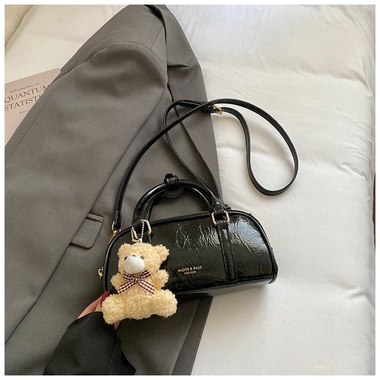 Geantă de damă din PU, culoare solidă, cu textură, stil Boston, cu curea de umăr crossbody