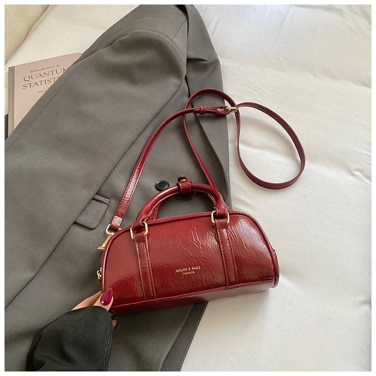 Geantă de damă din PU, culoare solidă, cu textură, stil Boston, cu curea de umăr crossbody