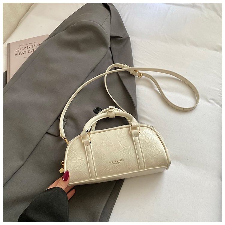Geantă de damă din PU, culoare solidă, cu textură, stil Boston, cu curea de umăr crossbody