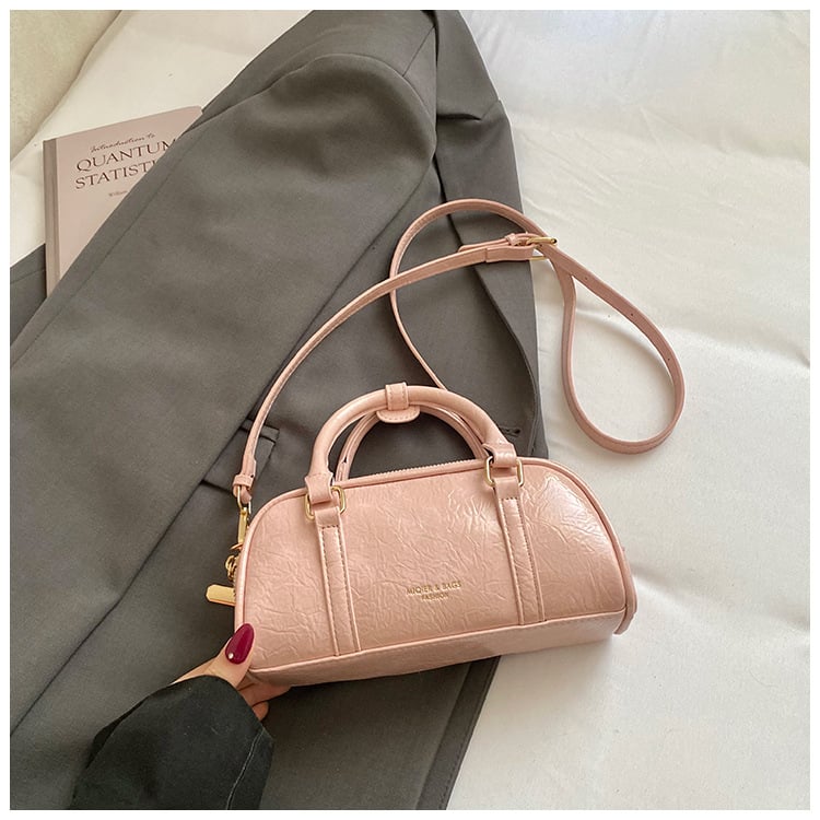 Geantă de damă din PU, culoare solidă, cu textură, stil Boston, cu curea de umăr crossbody