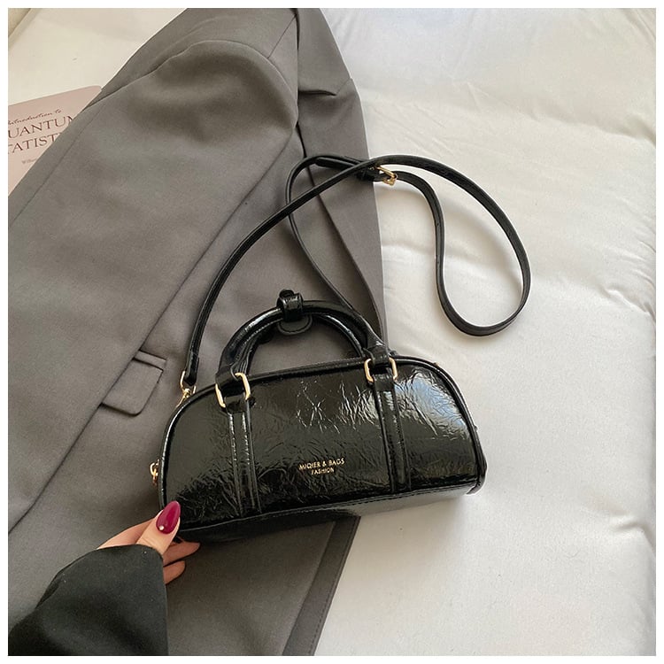 Geantă de damă din PU, culoare solidă, cu textură, stil Boston, cu curea de umăr crossbody