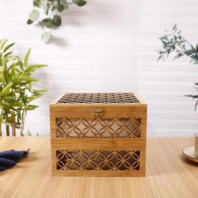 Drevená darčeková krabička na mooncake so gravírovaním loga – čínske štýl s výrezom