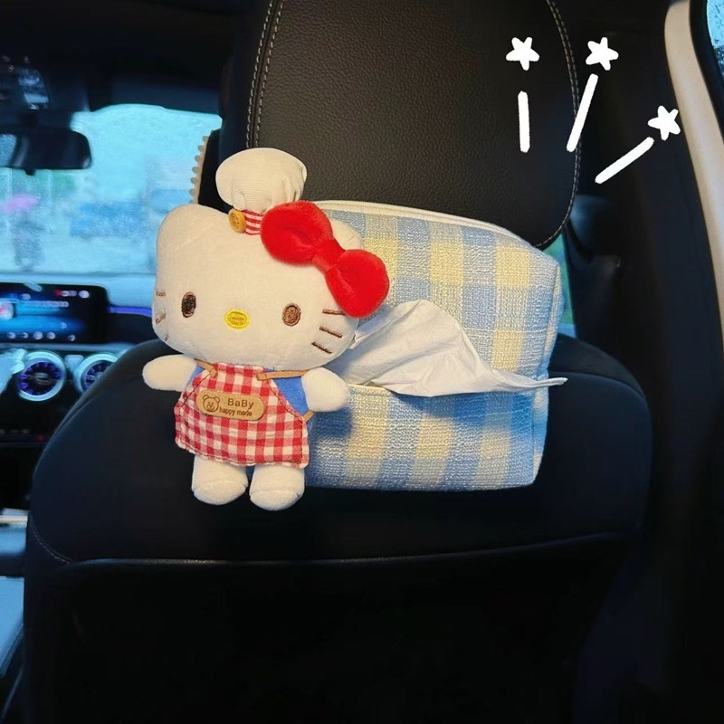 Slatka KT mačka kuhar za auto: kutija maramica na ploči, plišana figura