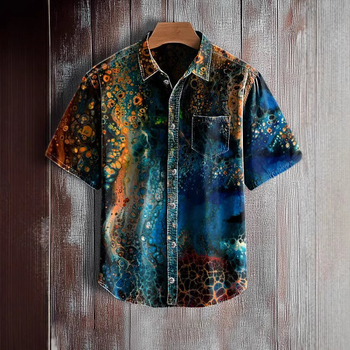 Muška kratka košulja za ljeto, kubanski stil, retro hawaii print, slobodan kroj