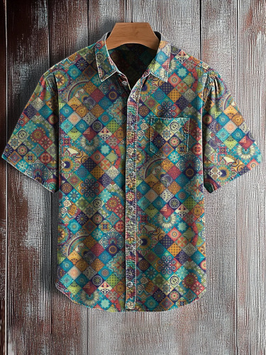 Muška kratka košulja za ljeto, kubanski stil, retro hawaii print, slobodan kroj