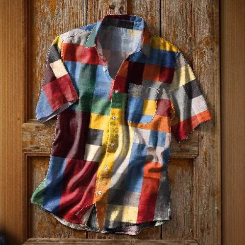 Muška kratka košulja za ljeto, kubanski stil, retro hawaii print, slobodan kroj