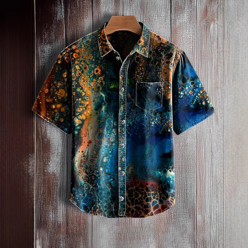 Muška kratka košulja za ljeto, kubanski stil, retro hawaii print, slobodan kroj