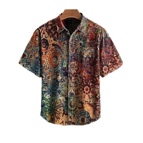 Muška kratka košulja za ljeto, kubanski stil, retro hawaii print, slobodan kroj