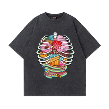 Muška T‑majica od pamuka s ispranim efektom, ulični hip-hop stil, retro casual, kratkim rukavima