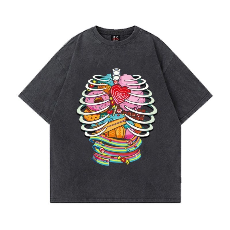 Muška T‑majica od pamuka s ispranim efektom, ulični hip-hop stil, retro casual, kratkim rukavima