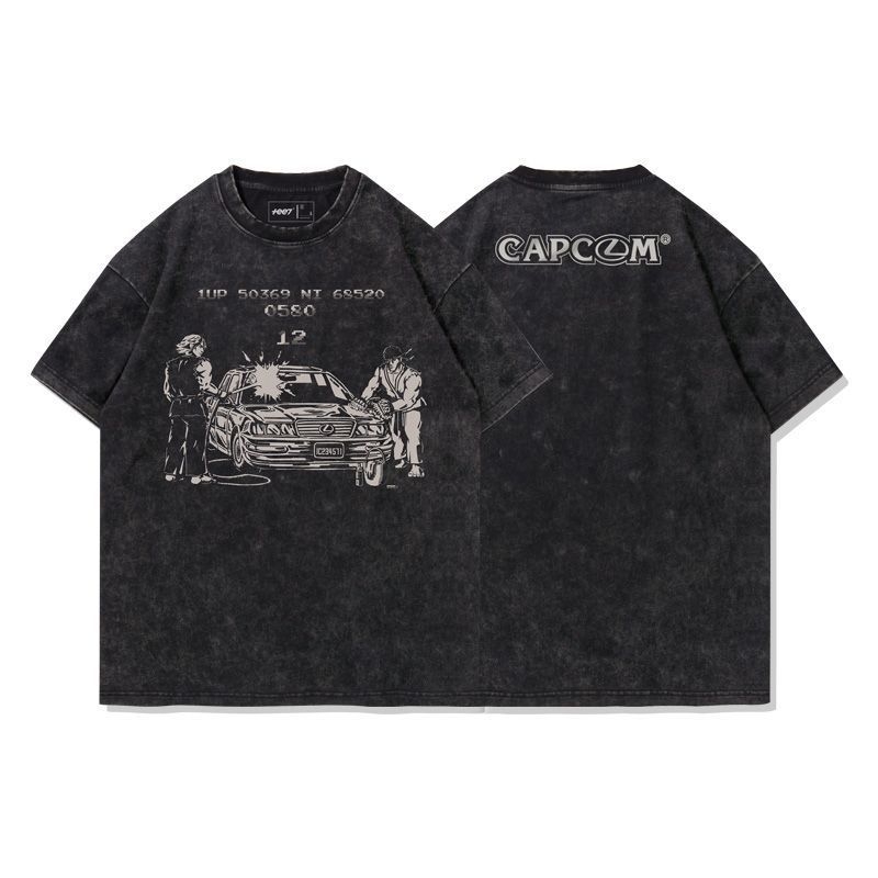 Muška T‑majica od pamuka s ispranim efektom, ulični hip-hop stil, retro casual, kratkim rukavima