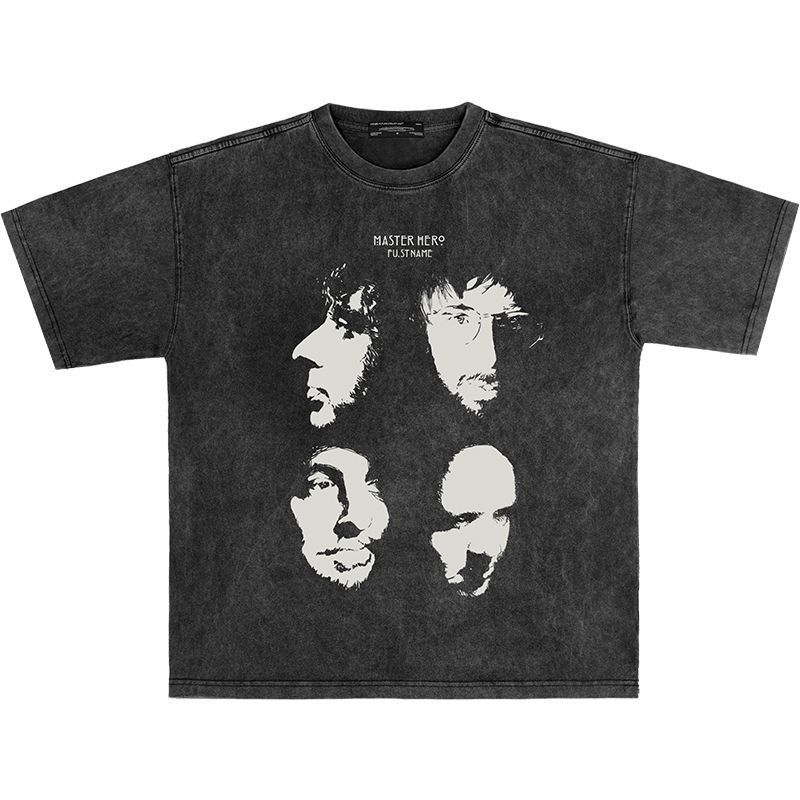 Muška T‑majica od pamuka s ispranim efektom, ulični hip-hop stil, retro casual, kratkim rukavima