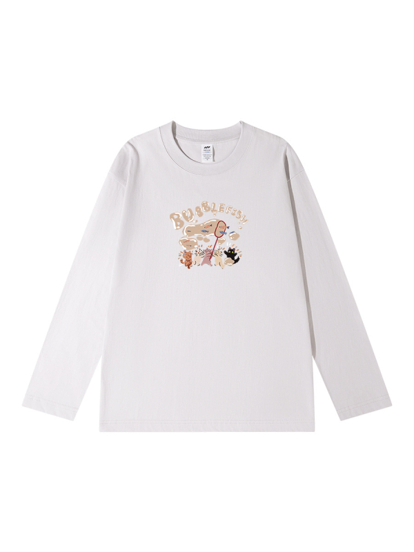 Tricou bărbătesc din bumbac gros, mâneci lungi, croială lejeră, guler rotund, casual de toamnă, 2024 actualizare