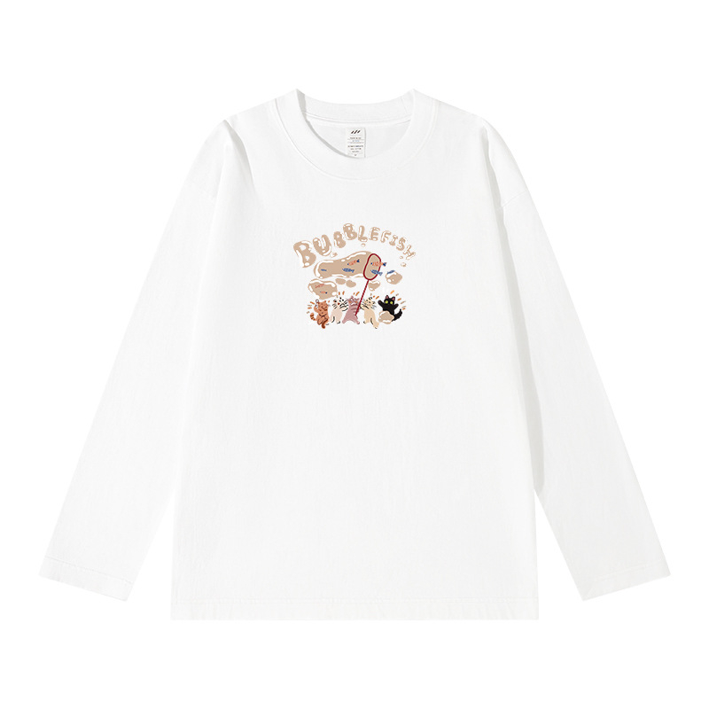 Tricou bărbătesc din bumbac gros, mâneci lungi, croială lejeră, guler rotund, casual de toamnă, 2024 actualizare