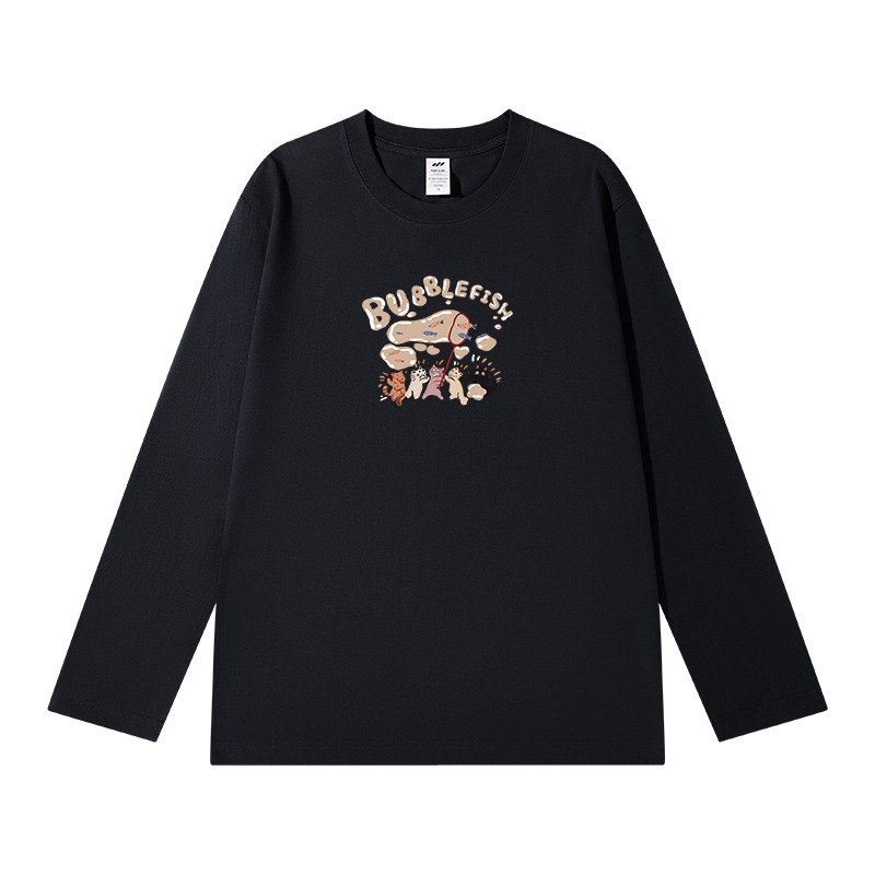 Tricou bărbătesc din bumbac gros, mâneci lungi, croială lejeră, guler rotund, casual de toamnă, 2024 actualizare