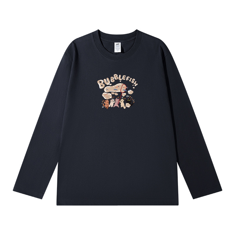 Tricou bărbătesc din bumbac gros, mâneci lungi, croială lejeră, guler rotund, casual de toamnă, 2024 actualizare