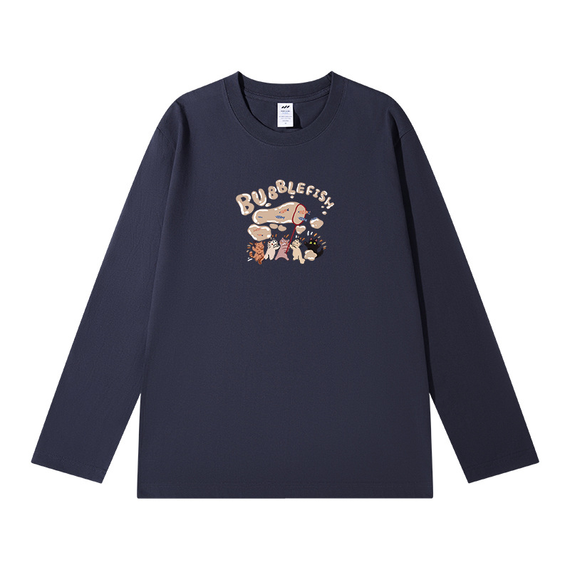 Tricou bărbătesc din bumbac gros, mâneci lungi, croială lejeră, guler rotund, casual de toamnă, 2024 actualizare