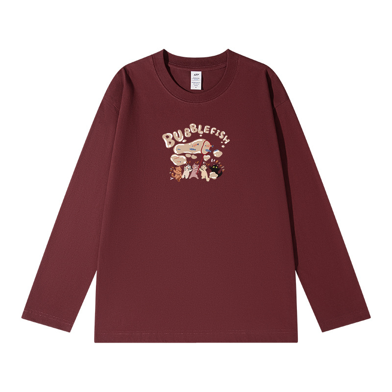 Tricou bărbătesc din bumbac gros, mâneci lungi, croială lejeră, guler rotund, casual de toamnă, 2024 actualizare