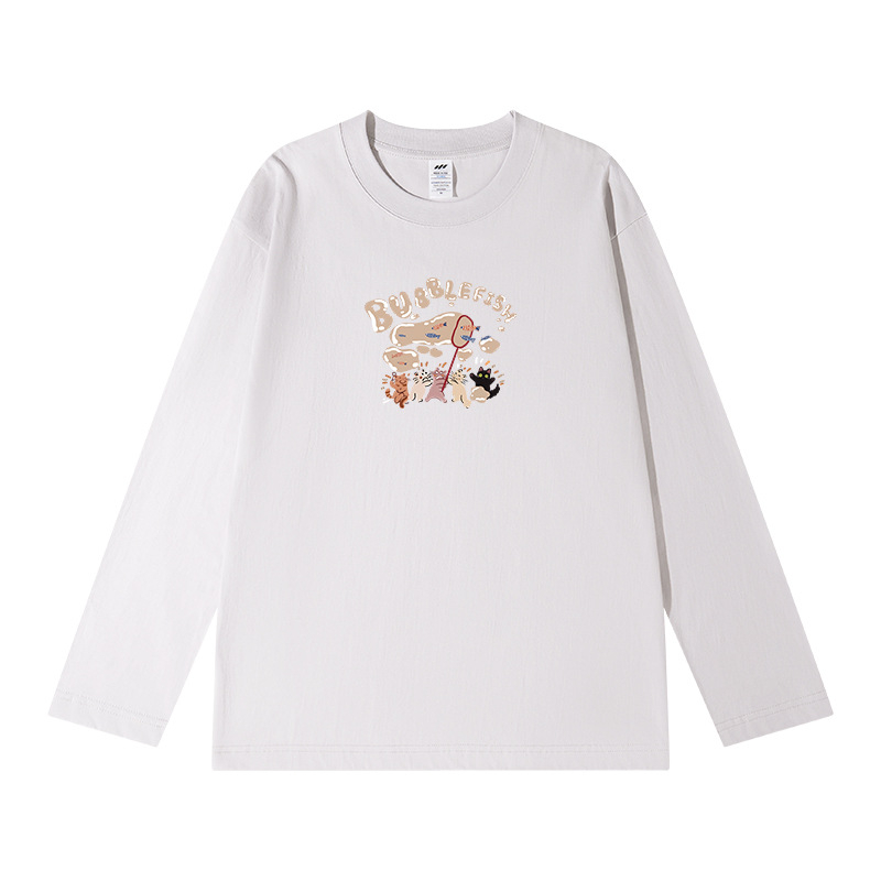 Tricou bărbătesc din bumbac gros, mâneci lungi, croială lejeră, guler rotund, casual de toamnă, 2024 actualizare