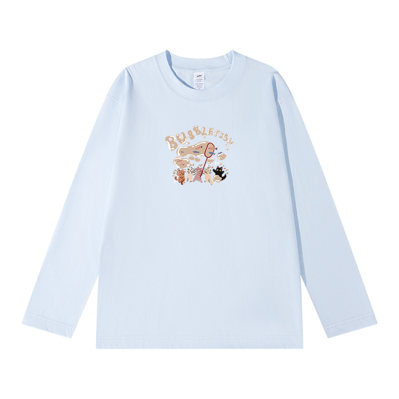 Tricou bărbătesc din bumbac gros, mâneci lungi, croială lejeră, guler rotund, casual de toamnă, 2024 actualizare