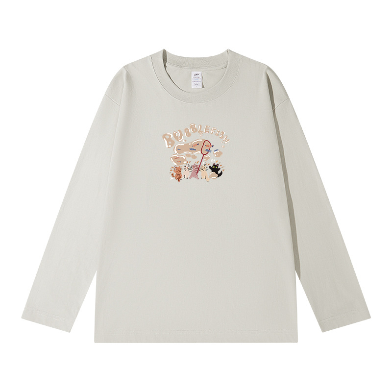 Tricou bărbătesc din bumbac gros, mâneci lungi, croială lejeră, guler rotund, casual de toamnă, 2024 actualizare