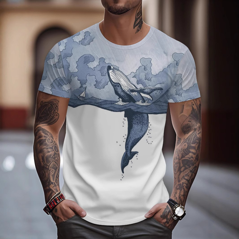 Muška slim fit majica s 3D otiskom, okrugli izrez, kratki rukav, poliester, ljeto 2025