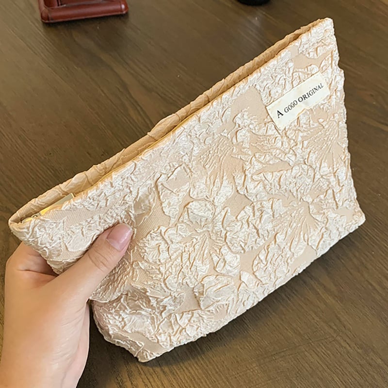 Τσαντάκι μακιγιάζ από καμβά με 3D φλοράλ σχέδιο, μεγάλη χωρητικότητα, φερμουάρ, για ταξίδια